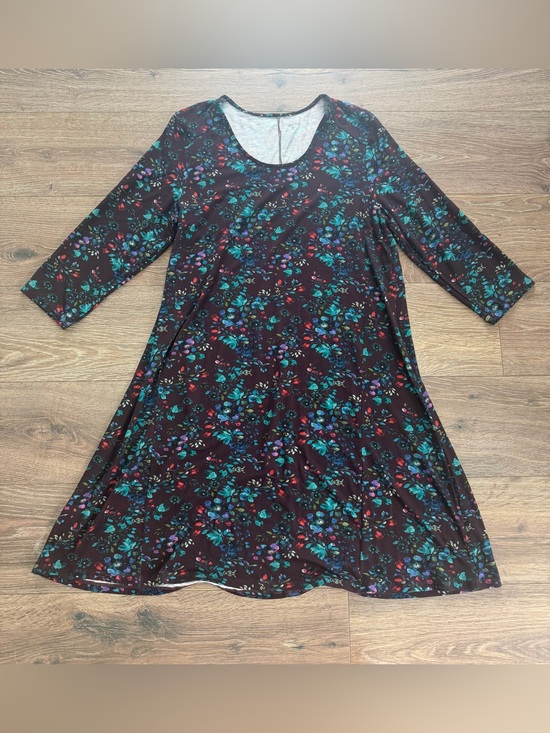 Garnet Hill Dresses & Skirts - Garnet Hill Womens 3/4 Sleeve Trapeze Dress Stretch Blue Watercolor Floral XL